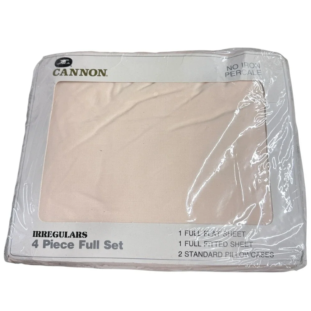New Cannon Sheet Set Full Cream Floral Rose 4pc Percale Vintage Irregular USA